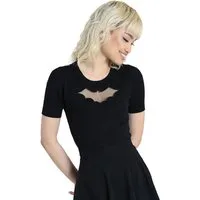 Hell Bunny Stricktop Bat Top Schwarz Vintage Rockabilly Retro Gothic Goth