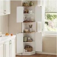 MODFU Eckschrank für Wohnzimmer,Küchen und Essbereiche (mit 5 Staufächern, Vintage-Küchenschrank in weißer Holzoptik, 1-St., 39,5×39,5×180cm) mit Kippschutzvorrichtung