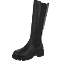 Ital-Design Elegante Damenstiefel mit bequemem Design für Alltag Plateaustiefel (91154479) Blockabsatz Stiefel in Schwarz