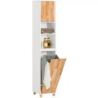 SoBuy Hochschrank BZR74, Badkommode Badezimmerschrank Badezimmermöbel Beistellschrank mit ausklappbarem Wäschesack Badschrank Badregal Wäscheschrank