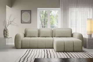 Ecksofa Schlafsofa Sofa CARIA in Stoff Quelle Ecru Ottomane Rechts