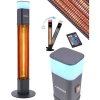 Arebos Heizstrahler 1500 Watt Stand, inkl.16 Farben, LED-Licht mit Fernbedienung, integrierte Kipp-Abschalter, LED, Low-Glare-Technik