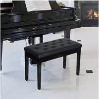HOMCOM Klavierbank traditionellen Flurbank im Landhausstil kosmetischer Hocker Stauraum (Hocker, 1-St., Klavierhocker), Gummiholz Kunstleder Schwarz 76 x 36 x 50 cm