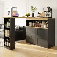 Flieks Bartisch 360° drehbar Stehtisch mit Sideboard (Set, 1-St., für Esszimmer/Arbeitszimmer/Wohnzimmer), ausziehbar Esstisch mit Regal und 4 Schubladen Kommode Bistrotisch