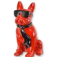 Dekofigur Statue Hund Bulldogge mit Sonnenbrille und Krawatte 59,7cm rot