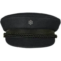 MADSea Schiebermütze Elbsegler schwarz Pin Steuerrad silberfarben maritime Kapitänsmütze mit Krone, Zierband, Kordel und Pin