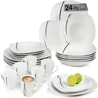 SÄNGER Tafelservice Bilgola Black Lines Geschirrset, Weiß (24-tlg), 6 Personen, Porzellan, Premium Collection