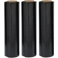 BAYLI Klebeband 3 Rollen - Stretchfolie in SCHWARZ - 500mm x 250m 23my - Palettenfolie