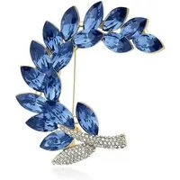 MayTree Brosche "Großer Olivenzweig", groß mit Strass-Steinen blau (Stück, 1-tlg), Metallbrosche in Form eines Olivenzweigs aus blauen Glassteinen