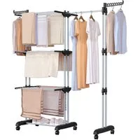 Oak&Tea Wäscheständer Turmwäscheständer Ausziehbarer Wäscheständer Turm für Balkon & Wohnung, XXL Standtrockner, 4 Ebenen, klappbare zwischen 83-200cm, mit Rollen