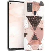 EAZY CASE Handyhülle IMD Motiv Cover für Samsung Galaxy A21s 6,5 Zoll, Hülle mit Kameraschutz Slimcover Display Bumper Geometrie Rosa Braun