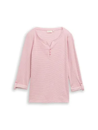 Tom Tailor - Langarmshirt mit Turn-Up-Funktion offwhite pink small stripe - Gr. - S