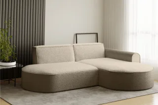 Ecksofa Designersofa BONDY in Stoff Ascot Hellbraun Ottomane Rechts