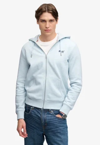 Superdry - Essential Logo Zip-Hoodie mit angerauter Innenseite eisblau meliert - Gr. - S