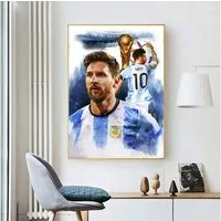 JUSTGOODMOOD Poster Fußball Messi mit Sieger Pokal Weltmeisterschaft 2022 in Qatar mit Arg, A (1 St)