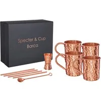 Specter & Cup Cocktail-Set Barca - Kupferbecher 4er-Set + Zubehör, (10-tlg., je 4 Kupferbecher, Strohhalm, je 1 Messbecher, Barlöffel)