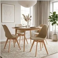 IDIMEX Esszimmerstuhl ABBY (4 St), Schalenstuhl Kunststoff 4er Set mit Kunstlederbezug Holzbeine Beige