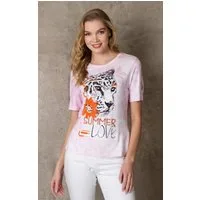Passioni Print-Shirt mit Leopardenprint mit seitlichem Ärmelschlitz