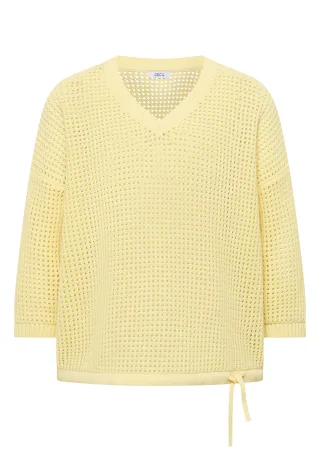 CECIL - Kurzarm Pullover im Crochet-Look light buttermilk yellow - Gr. - XL