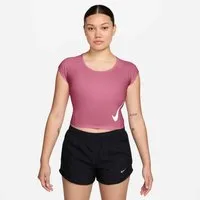 Nike Lauftop W NK TEMPO SWOOSH RUN DF SS mit Rundhalsausschnitt, normale Länge, ohne Verschluss, aus Polyester