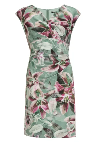 SWING - Etui Kleid aus bedrucktem Scuba mit Wickel-Ausschnitt pistachio green/multi - Gr. - 34