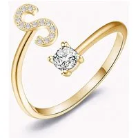 S&T Design Fingerring Buchstaben Ring Damen 14K Gold Vergoldet Silber Verstellbar Wasserfest (Goldring Geschenke für Frauen Freundin Mädchen Schmuck, 1-tlg., Buchstabenring), Damenring langlebigem Edelstahl Verstellbare Größe 50 - 60 Modeschmuck
