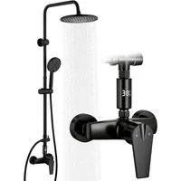 HOMELODY Duschsystem Regendusche 10 Zoll LED Temperaturanzeige 2 Funktionen, Mit LED Anzeige, 3 Strahlarten, höhenverstellbar, kein zweites Bohren