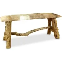 livasia Essbank Ziegenfell - 100x27x42cm - Leder und Massivholz Sitzbank aus Java, handgefertigt
