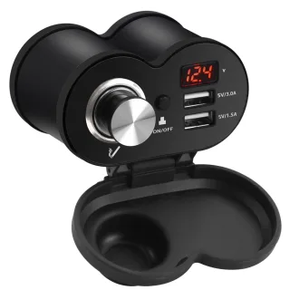 Motorcycle Waterproof Dual USB Charger with Real-Time Voltage Monitoring 12V-24V Motorcycle Handlebar Charger
