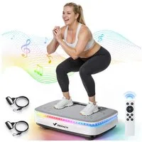 MERACH Vibrationsplatte Vibrationsplatte - 99 Stufen, 7 Programme, Bluetooth & Fernbedienung, 150 W, (LED-Display, Widerstandsbänder, Anti-Rutsch-Oberfläche, 150W Motor), Ganzkörper-Vibration mit individuell einstellbarer Stärke
