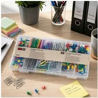Haushalt International Büroklammer Reißzwecke Büroset Office-Set 500tlg Kunststoffbox, 500tl, vielfälltig, Box 21x11x3cm, Papierclips