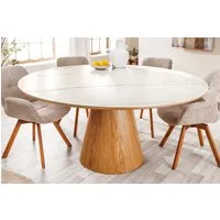 riess-ambiente Esstisch UNIQUE 120cm weiß / natur · runder Küchentisch mit Keramik-Platte (Einzelartikel, 1-St), 4 Personen · Säulenfuß · Eiche-Echtholzfurnier · Marmor-Design