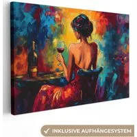 OneMillionCanvasses® Leinwandbild Wein - Frau - Stimmungsvoll - Farbenfroh, Fotodruck (1 St), Leinwand Bilder Klein, Wand Dekoration Aesthetic 30x20 cm
