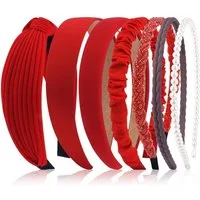 LuxusKollektion Haarreif 7er Set Haarreifen Damen Perlen Stirnbänder Haarband Mädchen Rot