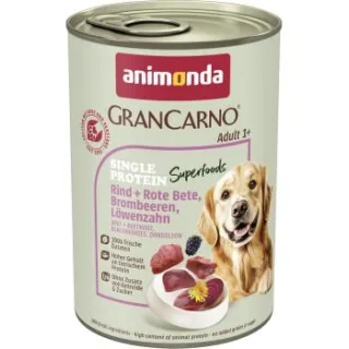 animonda GranCarno Single Protein Superfoods Nassfutter Hund Adult, Rind und Rote Bete, Brombeeren, Löwenzahn 12x400 g