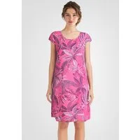 PEKIVESSA Sommerkleid Leinenkleid knielang kurzarm mit floralem Muster