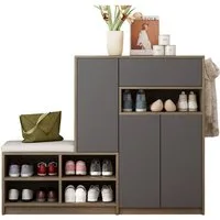 KLAM HOME Schuhschrank Schuhkommode Schuhaufbewahrungsbank multifunktionales Schuhregal (mit 3 hängenden Haken & offenem Stauraum) Wandgarderobe für Flur Diele Wohnzimmer