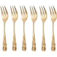 GRÄWE Kuchengabel (6 Stück), Kuchengabel 6 Stück Edelstahl, Serie Rosendekor, goldfarben