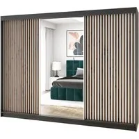 A&J MöbelLand GmbH Schiebetürenschrank FARA 200 cm mit 3D-Lamellen und Spiegelfront (TOP ANGEBOT! Geräumiger Schrank mit einer Breite von 200 cm ideal zur Aufbewahrung von Kleidung und Accessoires. Wählen Sie das ideale Modell für Ihr Schlafzimmer!, 