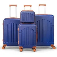 LALAHO Trolleyset 4tlg. Kofferset Hartschalenkoffer Trolley 360° Rollen, 4 Rollen, (4 tlg), Reisekoffer Set mit Handgepäck, Dunkelblau