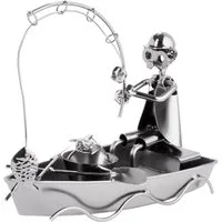 BRUBAKER Dekofigur Schraubenmännchen Angler im Boot (1 St), kunstvolle Metallskulptur für Angler und Fischer