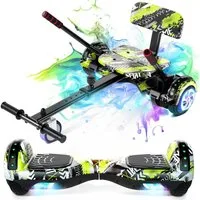 SISIGAD Balance Scooter Kart Set, 6,5'' Hoverboard mit kart,LED, Bluetooth, 8 km/h, 160W, Hoverboards mit Sitz, bis zu 7-8km,Geschenke für Kinder
