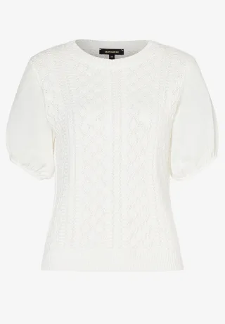 MORE & MORE - Ajour Pullover mit Puffärmeln weiß - Gr. - 44