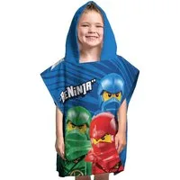 BERONAGE Kapuzenhandtuch LEGO Ninjago Kinder Kapuzen Bade-Poncho Blau 60x120 cm Bademantel, Baumwolle (1-St), Frottee in Velours-Qualität