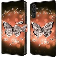 CLM-Tech Handytasche für Samsung Galaxy A26 5G Hülle aus PU-Leder Klapphülle (Schmetterling Diamanten Muster, Handyhülle mit Standfunktion - Wallet Flip Case inklusive Kartenfächer), Cover mit Magnetverschluss Samsung Galaxy A26 5G Schutzhülle