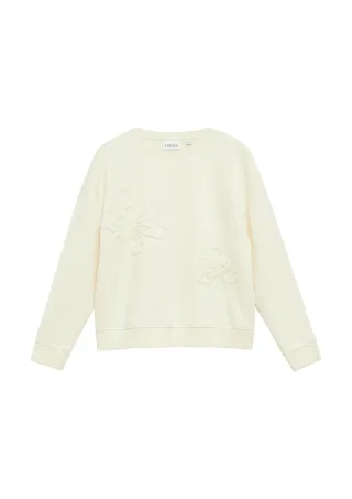 comma - Lässiges Sweatshirt mit Rundhalsausschnitt und floralem Detail beige - Gr. - 38