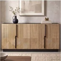 Merax Sideboard mit Relieffront, Wohnzimmerschrank Flurschrank Esszimmerschrank (1 St), Kommode mit 4 Türen, Metallgriffe & Stauraum, 160x42x76cm