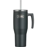THERMOS Thermobecher REFRESHING SERIES ISOLIERTRINKBECHER mit Strohhalm, 1-tlg., Edelstahl, Kunststoff, Silikon, Titan, 1,10l, 6h heiß & 6h kalt, mit Griff