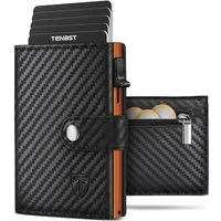 TEEHON Geldbörse Geldbeutel Herren mit Münzfach & RFID Schutz, Slim Wallet (Kartenetui Klein, Portmonee Herren), 10 Fächer für Kreditkarten Kreditkartenetui (Schwarz- orange)