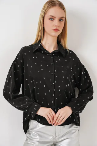 Übergroßes Langarmshirt mit Druck und Tasche